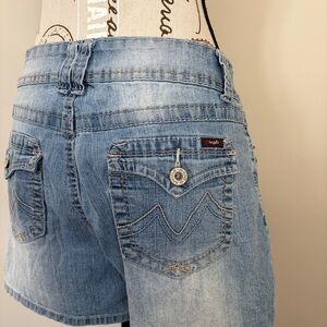 Angels light wash mid rise denim shorts | y2k